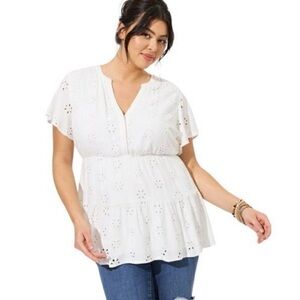 Torrid Babydoll Blouse Women's 3X White Eyelet Tiered Top